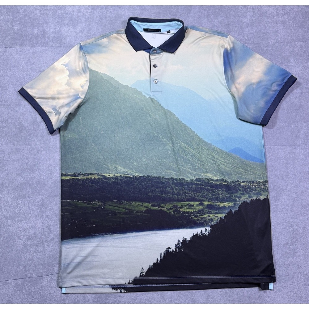 Greyson Polo Shirt Mens XL All Over Photographic Mountain Landscape Scenic Golf